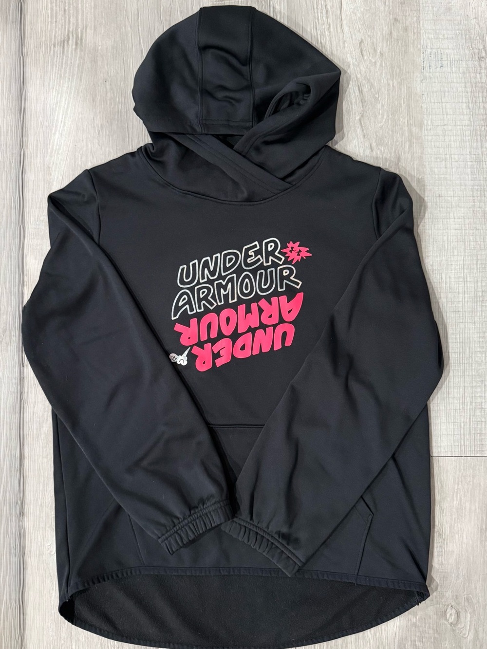 Under Armour Kids Black Hoodie with Pink Logo Graphic